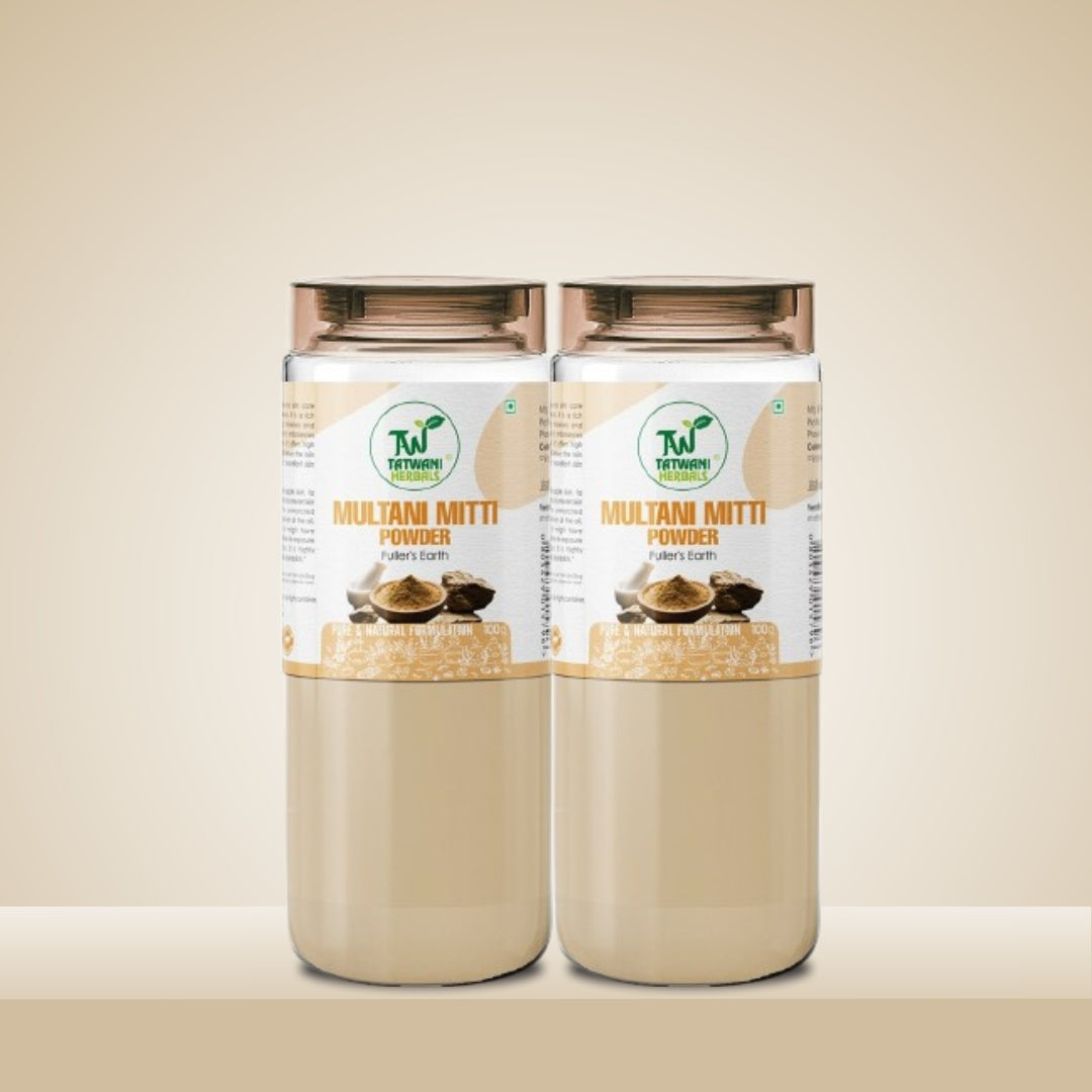 TATWANI HERBALS 100% Pure & Natural Multani Mitti Powder for Face Pack 100gm pack of 2 | Natural Fuller’s Earth for Face & Hair Packs | Removes Dead Skin, Cleanses Pores, Reduces Dandruff & Scalp Itchiness (Pack of 2)