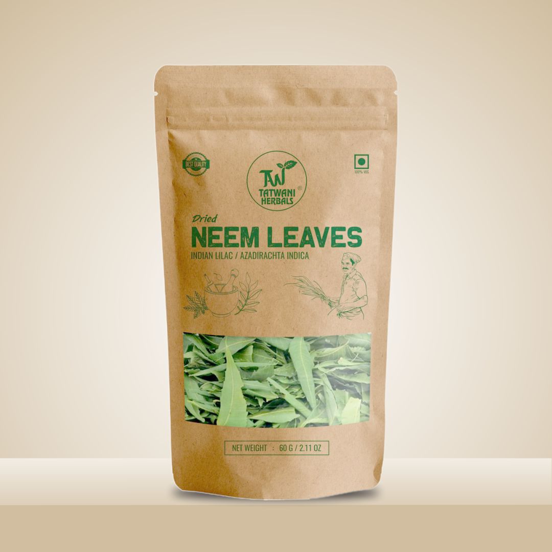 Tatwani Herbals Dried Neem Leaves 60gram for Face, Skin, Hair Growth Pack (Sun-Dried Stemless)
